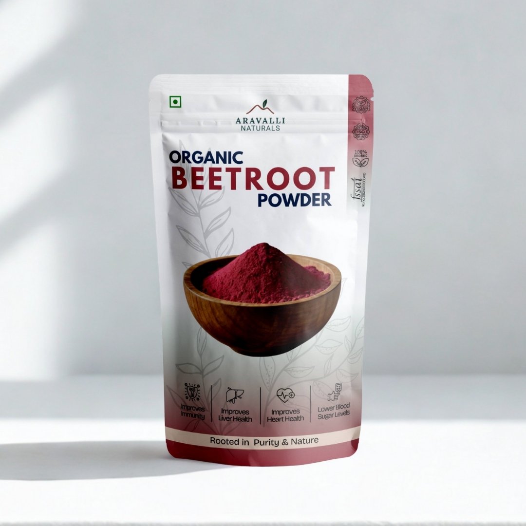 Package of Aravalli Naturals Organic Beetroot Powder on a white background