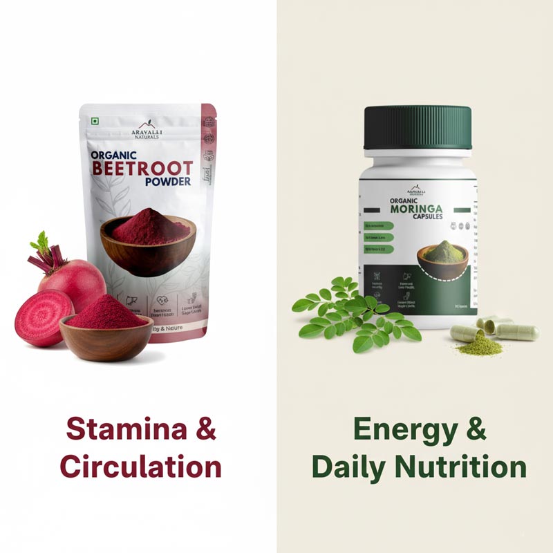 Energy & Stamina Pack: Beetroot Powder + Moringa Capsules